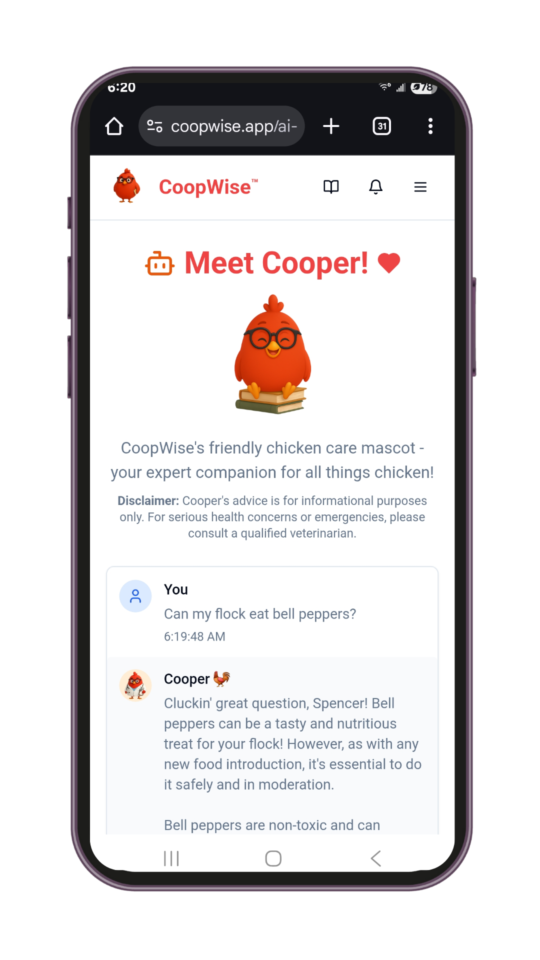 CoopWise mobile app showing Cooper AI assistant interface
