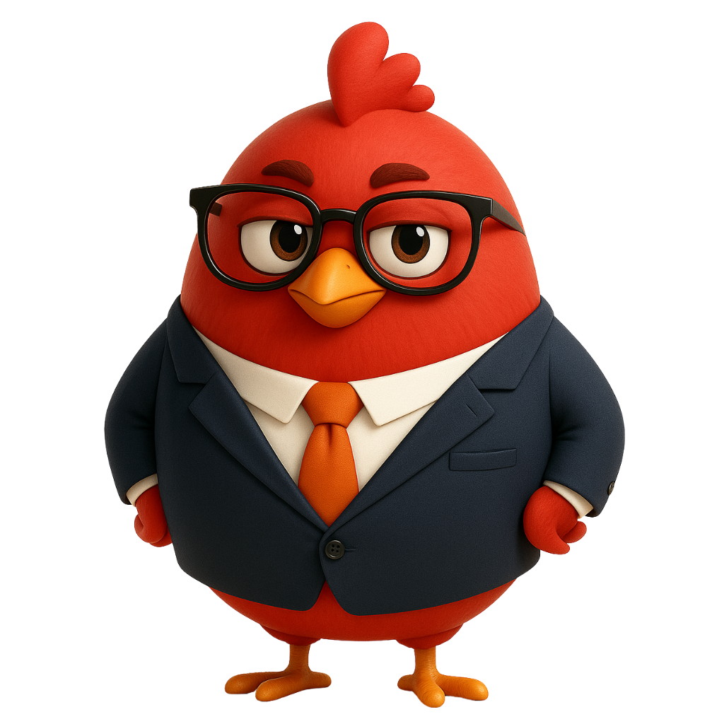 Professional chicken character in business suit